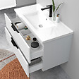 AICA SANITAIRE - Meuble de salle de bain suspendu Strié 100cm avec poignées + simple vasque + 2 tiroirs, Blanc - vignette
