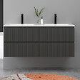 AICA SANITAIRE - Meuble de salle de bain suspendu Strié 120cm avec double vasque + 4 tiroirs, Anthracite - vignette