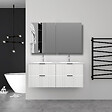 AICA SANITAIRE - Aica Meuble de salle de bain suspendu 120 cm Blanc + 4 tiroirs, avec Vasque + Armoire salle de bain avec miroir - vignette