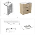AICA SANITAIRE - Meuble de salle de bain suspendu Strié 80cm avec poignées + simple vasque + 3 tiroirs, Chêne - vignette