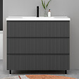 AICA SANITAIRE - Meuble de salle de bain suspendu Strié 100cm avec simple vasque + 3 tiroirs, Anthracite - vignette
