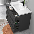 AICA SANITAIRE - Meuble de salle de bain suspendu Strié 100cm avec simple vasque + 3 tiroirs, Anthracite - vignette