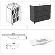 AICA SANITAIRE - Meuble de salle de bain suspendu Strié 100cm avec simple vasque + 3 tiroirs, Anthracite - vignette
