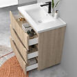 AICA SANITAIRE - Meuble de salle de bain suspendu 80cm avec simple vasque + 3 tiroirs, Chêne - vignette