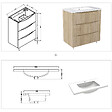 AICA SANITAIRE - Meuble de salle de bain suspendu 80cm avec simple vasque + 3 tiroirs, Chêne - vignette