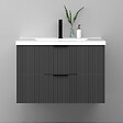AICA SANITAIRE - Meuble de salle de bain suspendu Strié 80cm avec poignées + simple vasque + 2 tiroirs, Anthracite - vignette