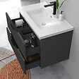 AICA SANITAIRE - Meuble de salle de bain suspendu Strié 80cm avec poignées + simple vasque + 2 tiroirs, Anthracite - vignette