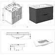 AICA SANITAIRE - Meuble de salle de bain suspendu Strié 80cm avec poignées + simple vasque + 2 tiroirs, Anthracite - vignette