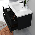 AICA SANITAIRE - Meuble de salle de bain suspendu Strié 80cm avec simple vasque + 2 tiroirs, Noir - vignette