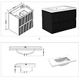 AICA SANITAIRE - Meuble de salle de bain suspendu Strié 80cm avec simple vasque + 2 tiroirs, Noir - vignette