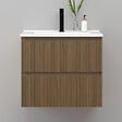 AICA SANITAIRE - Meuble de salle de bain suspendu Strié 60cm avec simple vasque + 2 tiroirs, Noyer - vignette