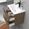 AICA SANITAIRE - Meuble de salle de bain suspendu Strié 60cm avec simple vasque + 2 tiroirs, Noyer - vignette