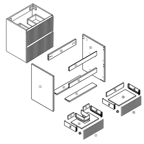 AICA SANITAIRE - Meuble de salle de bain suspendu Strié 60cm avec simple vasque + 2 tiroirs, Noyer - large
