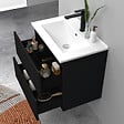 AICA SANITAIRE - Meuble de salle de bain suspendu Strié 60cm avec simple vasque + 2 tiroirs, Noir - vignette