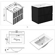AICA SANITAIRE - Meuble de salle de bain suspendu Strié 60cm avec simple vasque + 2 tiroirs, Noir - vignette