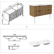 AICA SANITAIRE - Meuble de salle de bain suspendu Strié 120cm avec pieds + poignées + double vasque + 4 tiroirs, Noyer - vignette
