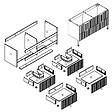 AICA SANITAIRE - Meuble de salle de bain suspendu Strié 120cm avec pieds + poignées + double vasque + 4 tiroirs, Noyer - vignette