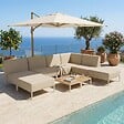 OVIALA - Salon de jardin bas modulable uni 6 places beige - Patio - vignette