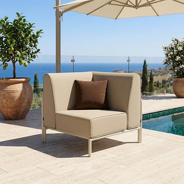OVIALA - Salon de jardin bas modulable uni 6 places beige - Patio - large