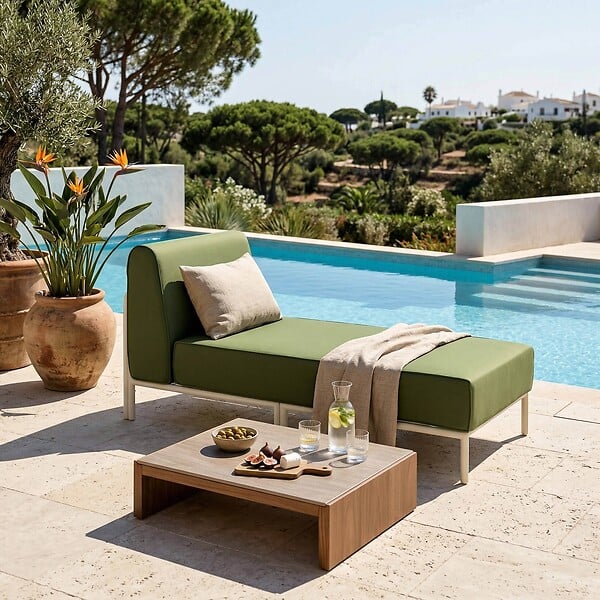 OVIALA - Salon de jardin bas modulable uni 6 places vert kaki - Patio - large