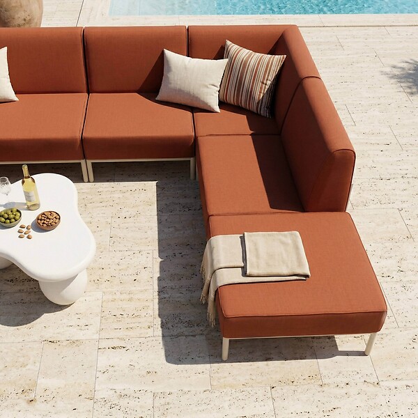 OVIALA - Salon de jardin bas modulable uni 6 places terracotta - Patio - large