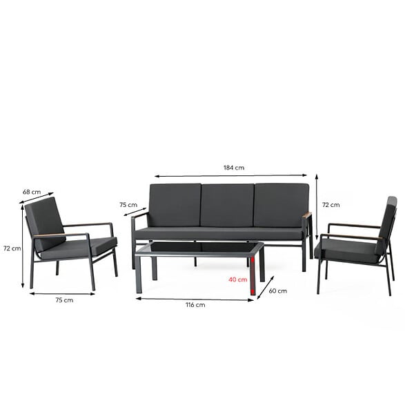 CONCEPT USINE - Salon de jardin 5 places en aluminium gris foncé HOBART - large