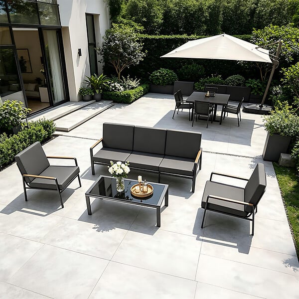 CONCEPT USINE - Salon de jardin 5 places en aluminium gris foncé HOBART - large