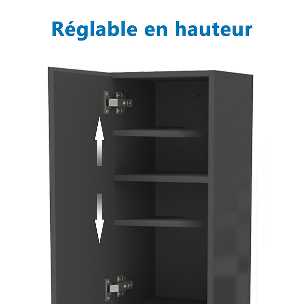 AICA SANITAIRE - AICA Colonne de rangement salle de bain design suspendue, 2 portes, 30 x 110 x 30 cm (LxHxP) - Anthracite brillant - large
