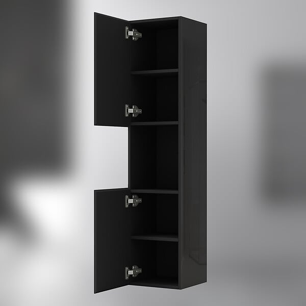 AICA SANITAIRE - AICA Colonne de rangement salle de bain design suspendue, 2 portes, 30 x 131.5 x 30 cm (LxHxP) - Noir brillant - large