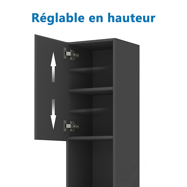 AICA SANITAIRE - AICA Colonne de rangement salle de bain design suspendue, 2 portes, 30 x 131.5 x 30 cm (LxHxP) - Anthracite brillant - large