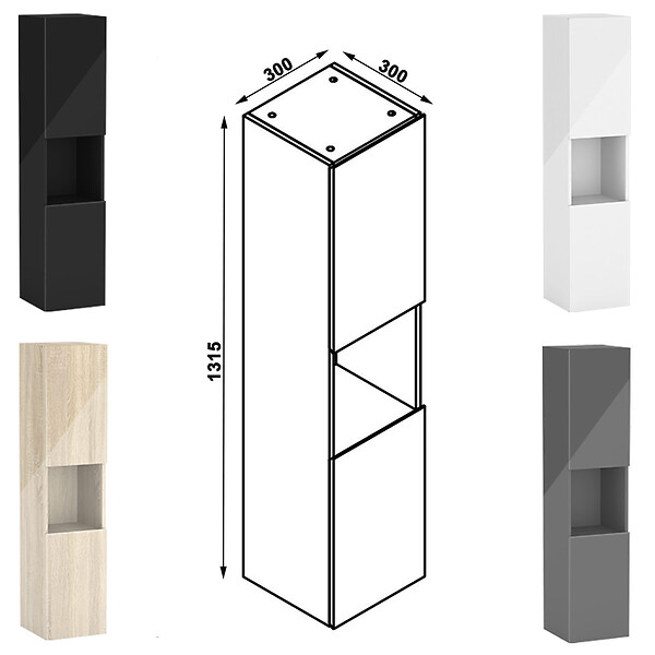 AICA SANITAIRE - AICA Colonne de rangement salle de bain design suspendue, 2 portes, 30 x 131.5 x 30 cm (LxHxP) - Anthracite brillant - large
