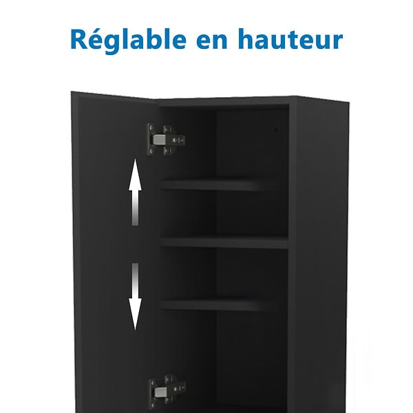 AICA SANITAIRE - AICA Colonne de rangement salle de bain design suspendue, 2 portes, 30 x 110 x 30 cm (LxHxP) - Noir brillant - large