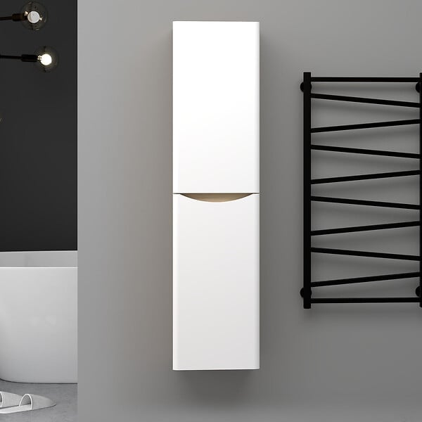 AICA SANITAIRE - AICA Colonne de salle de bain Brillant + 2 Porte, avec compartiment, 35 x 30 x 140 cm, Blanc et Chêne - large