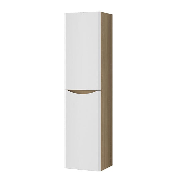 AICA SANITAIRE - AICA Colonne de salle de bain Brillant + 2 Porte, avec compartiment, 35 x 30 x 140 cm, Blanc et Chêne - large