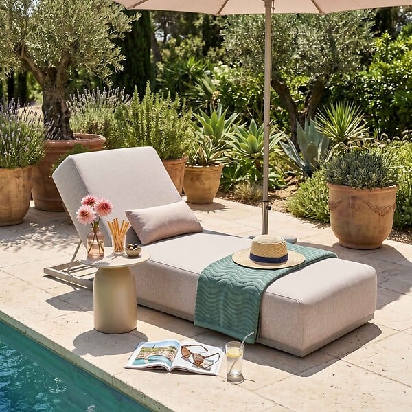 OVIALA - Bain de soleil avec coussin inclinable 5 positions beige - Havana - large