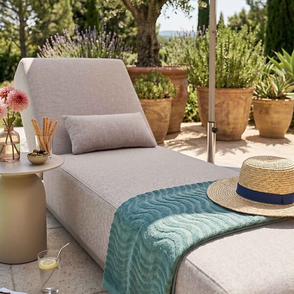 OVIALA - Bain de soleil avec coussin inclinable 5 positions beige - Havana - large