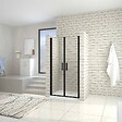 AICA SANITAIRE - Porte de douche battante 80cm en verre trempé anticalcaire profil et poignée Noir Mat douche italienne hauteur 200cm - vignette