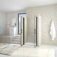 AICA SANITAIRE - Porte de douche battante 100cm en verre trempé anticalcaire profil et poignée Noir Mat douche italienne hauteur 200cm - vignette