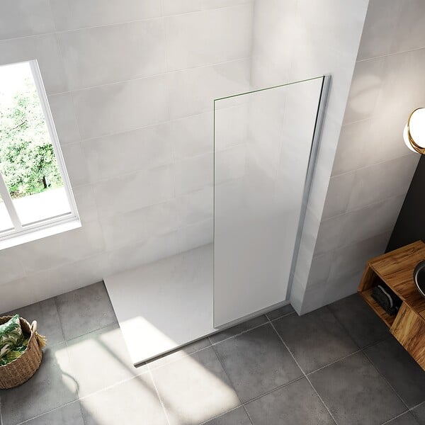 AICA SANITAIRE - Paroi de douche fixe à l'italienne 80x200cm Modèle Brume, verre 8mm trempé anticalcaire, profilé chromé - large