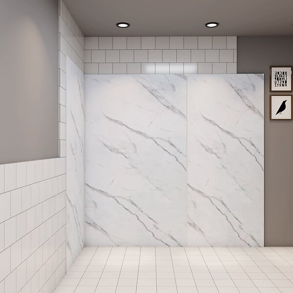 AICA SANITAIRE - Pack de 3 Panneaux muraux de douche blanc effet marbre 120+120+120 x H.210cm avec 4 profilés Panneau mural salle de bain - Aluminium - large