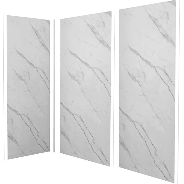 AICA SANITAIRE - Pack de 3 Panneaux muraux de douche blanc effet marbre 120+120+120 x H.210cm avec 4 profilés Panneau mural salle de bain - Aluminium - large