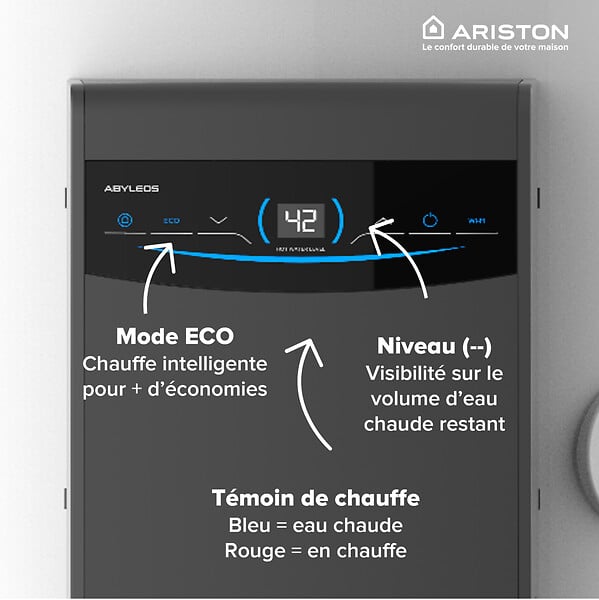 ARISTON - Chauffe-eau électrique Sur Pieds - ARISTON Abyleos Wifi 300L  – jusqu'à 25% d'économie – Steatite ACI - large