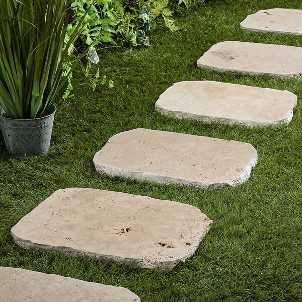 RO'MA NATURE - Pas japonais Irrégulier Travertin Beige Nuancé 33-45x3 cm (à l'unité) - large