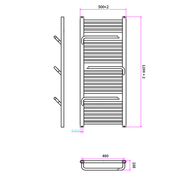 OTITEC - Sèche-serviettes électrique – 120 x 50 cm – Doré – 300W - Avec thermostat connecté - SUDO - large