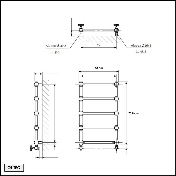 OTITEC - Sèche-serviettes électrique - Avec thermostat connecté - WEMA - 75 x 53 cm - Noir - 300W - large