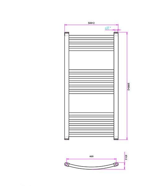 OTITEC - Sèche-serviettes électrique – 100 x 50 cm – Doré - 700W - Avec thermostat connecté - ELEGANT - large