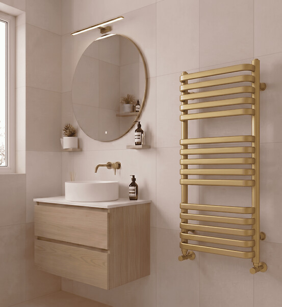 OTITEC - Sèche-serviettes électrique – 124 x 50 cm – Doré – 300W - Avec thermostat connecté - CHARLI - large