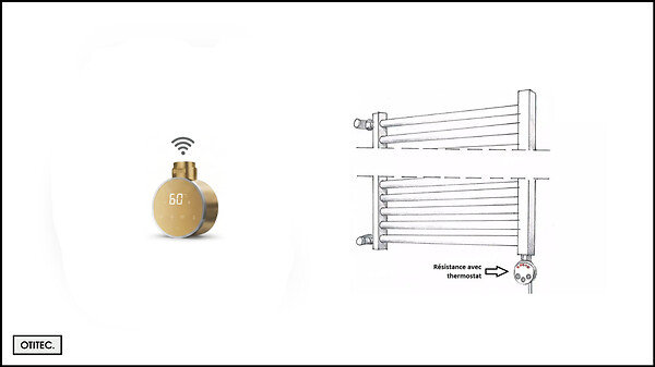 OTITEC - Sèche-serviettes électrique – 124 x 50 cm – Doré – 300W - Avec thermostat connecté - CHARLI - large