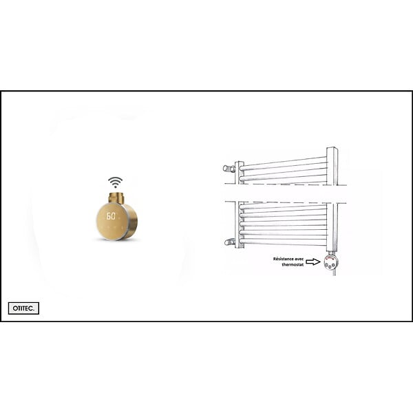 OTITEC - Sèche-serviettes électrique – 124 x 50 cm – Doré – Avec thermostat connecté  - CHARLI - large