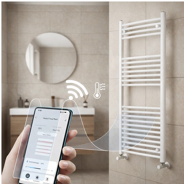 OTITEC - Sèche-serviettes électrique – 120 x 50 cm – Blanc – 800W - Avec thermostat connecté - ELEGANT - large